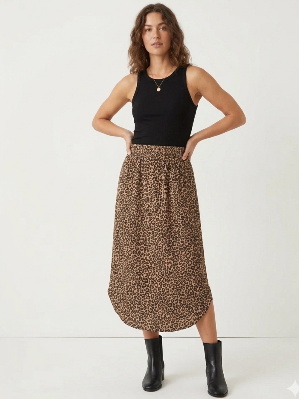Jackson Rowe Leopard Print Midi Skirt